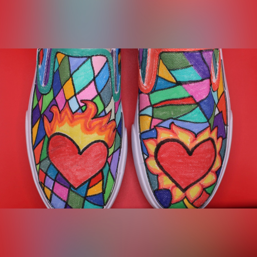 Vibrant Heart Mosaic Slip-On Shoes